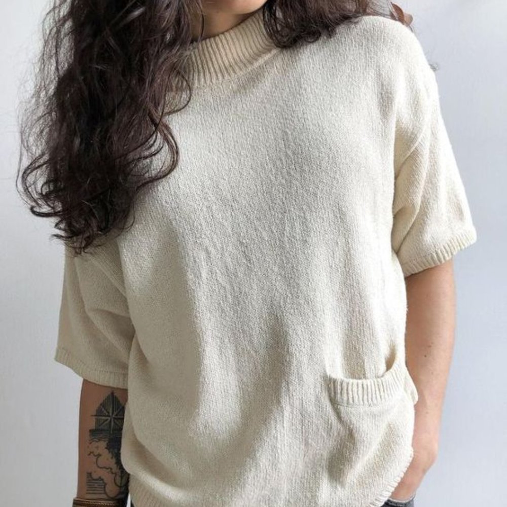 Vintage Liz Claiborne Collection Short Sleeved Cream Sweater